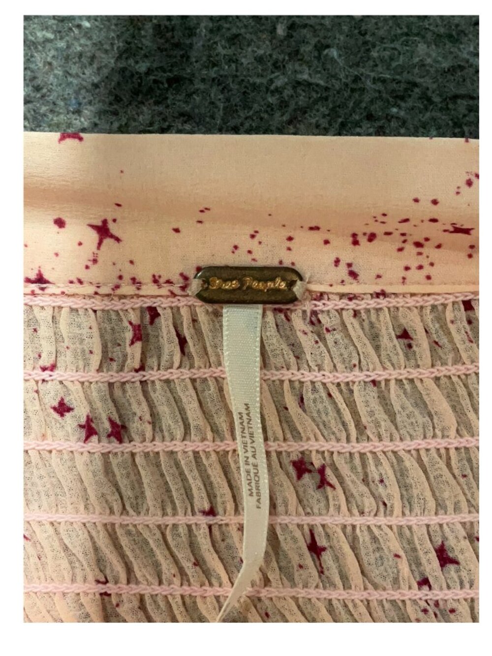 Free People Women's "Stars Align" Printed Tie-Neck Top in Peach - Size XL - Picture 12 of 13